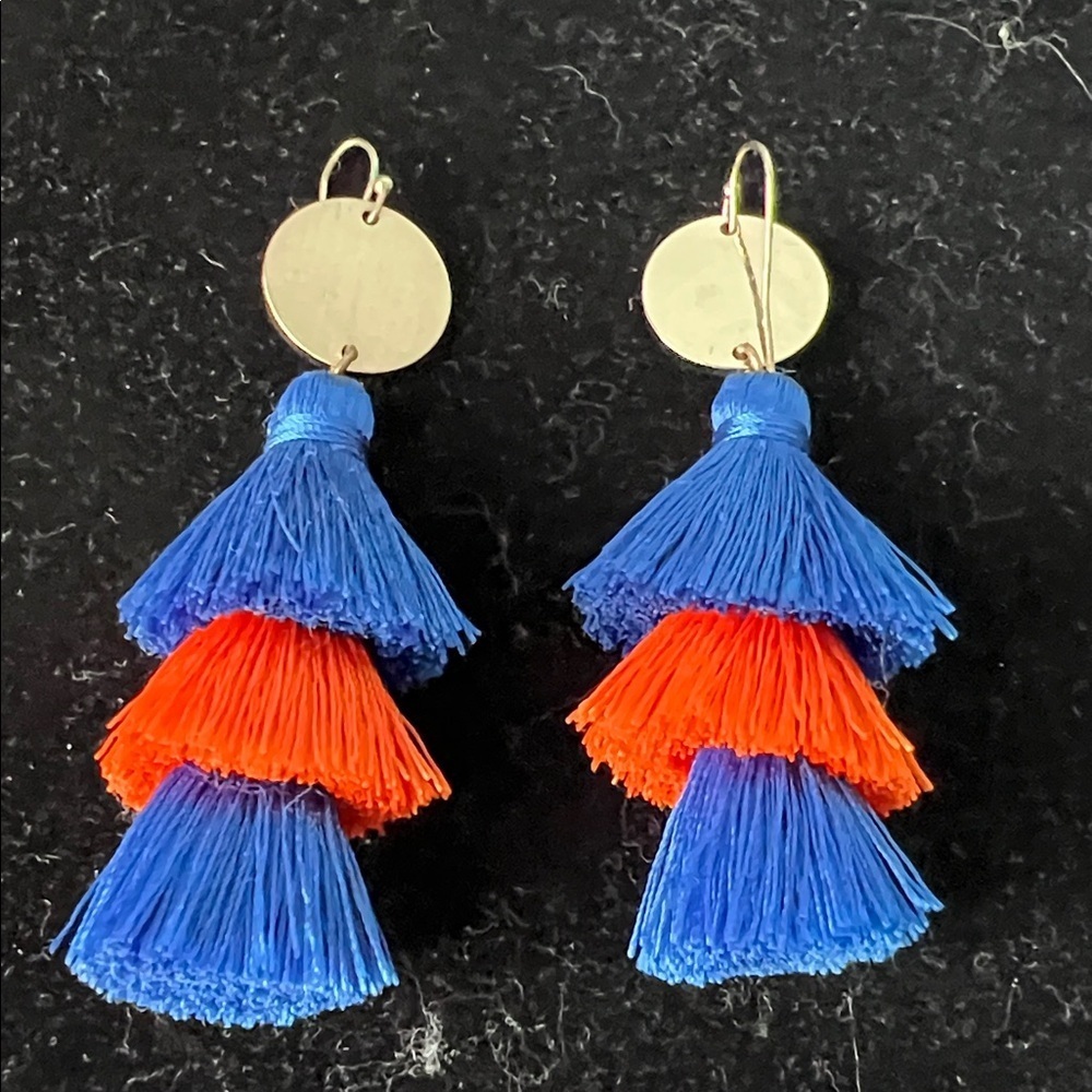 Blue and Orange Tassel Earrings - Picture 3 of 3